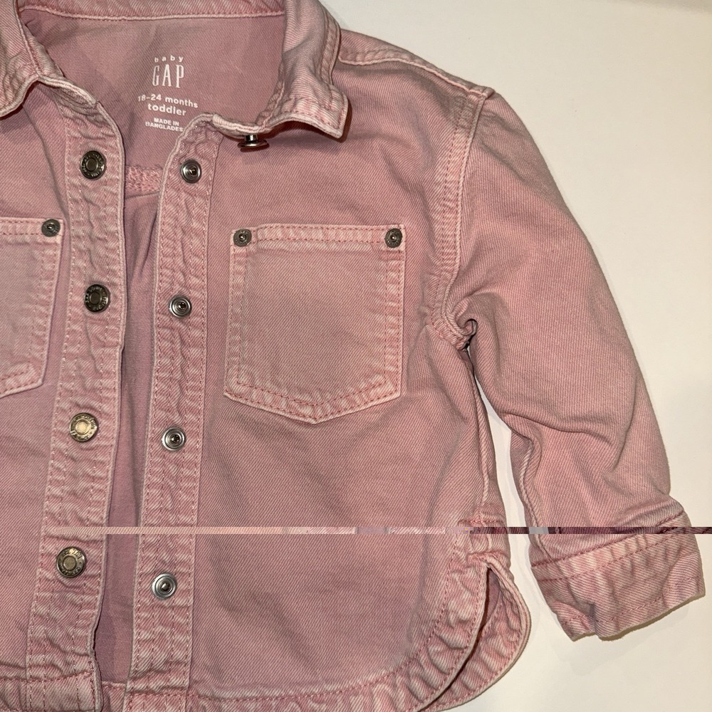 Gap Baby Girls Pink Denim Jean Jacket 18-24M Toddler Collared Button